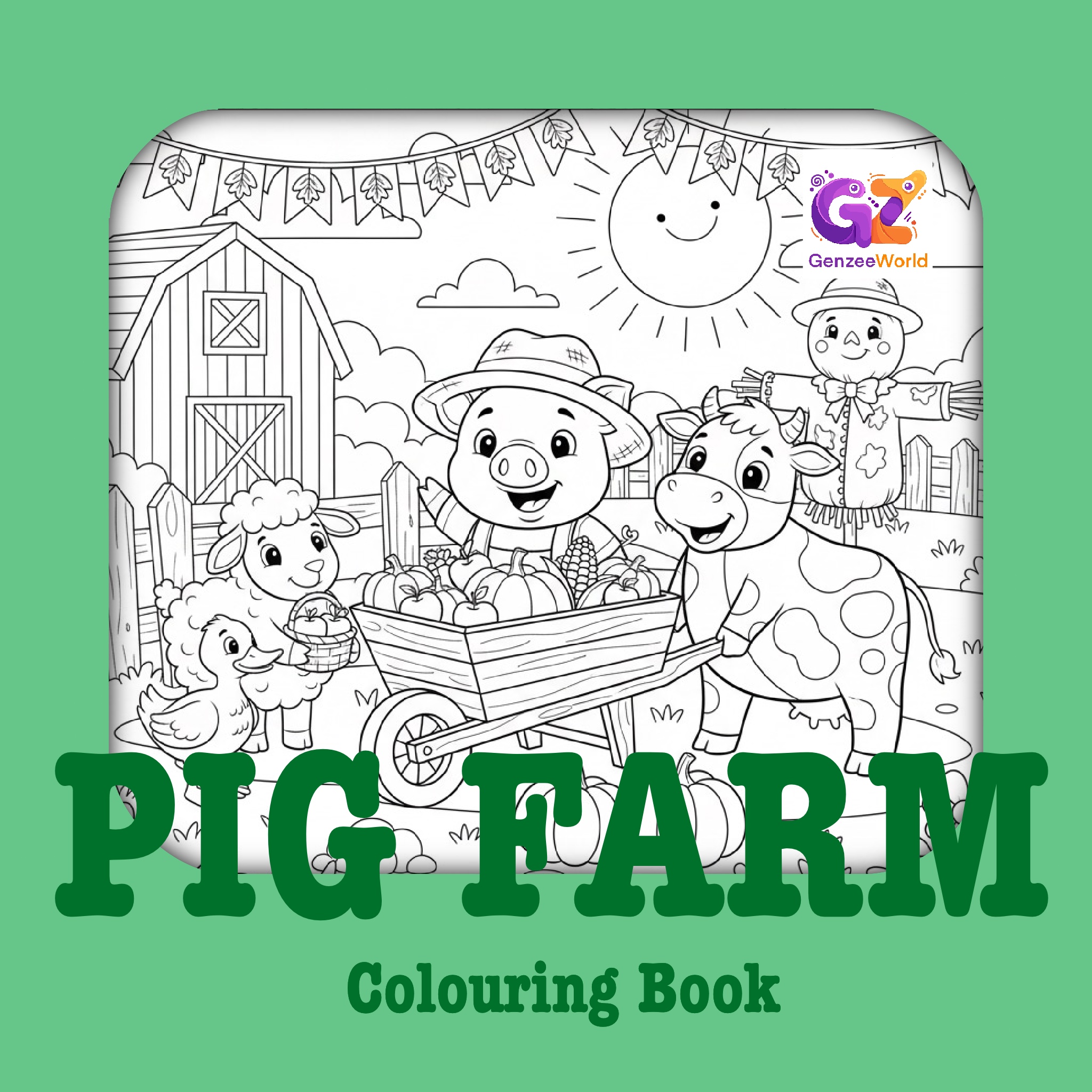 pg farm colouring book pages - digital download by Gen Zee World