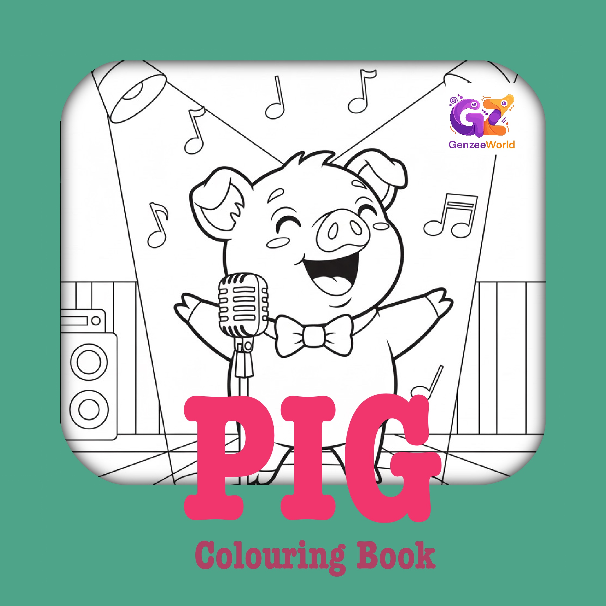 pig colouring book pages digital download by gen zee world