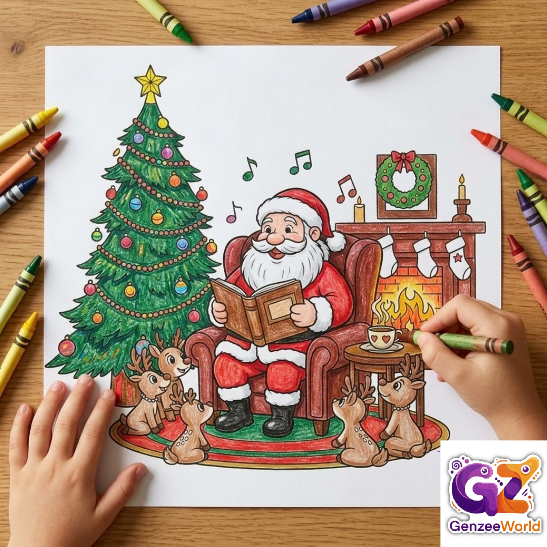 Santa claus colouring book for kids by gen zee world - christmas colouring book digital download