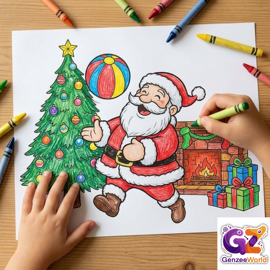 Santa claus colouring book for kids by gen zee world - christmas colouring book digital download