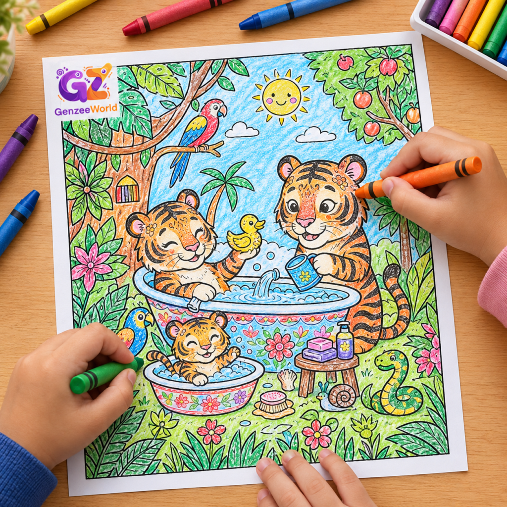 Tiger animal colouring book for kids by genzeeworld united states, india, germany, singapore