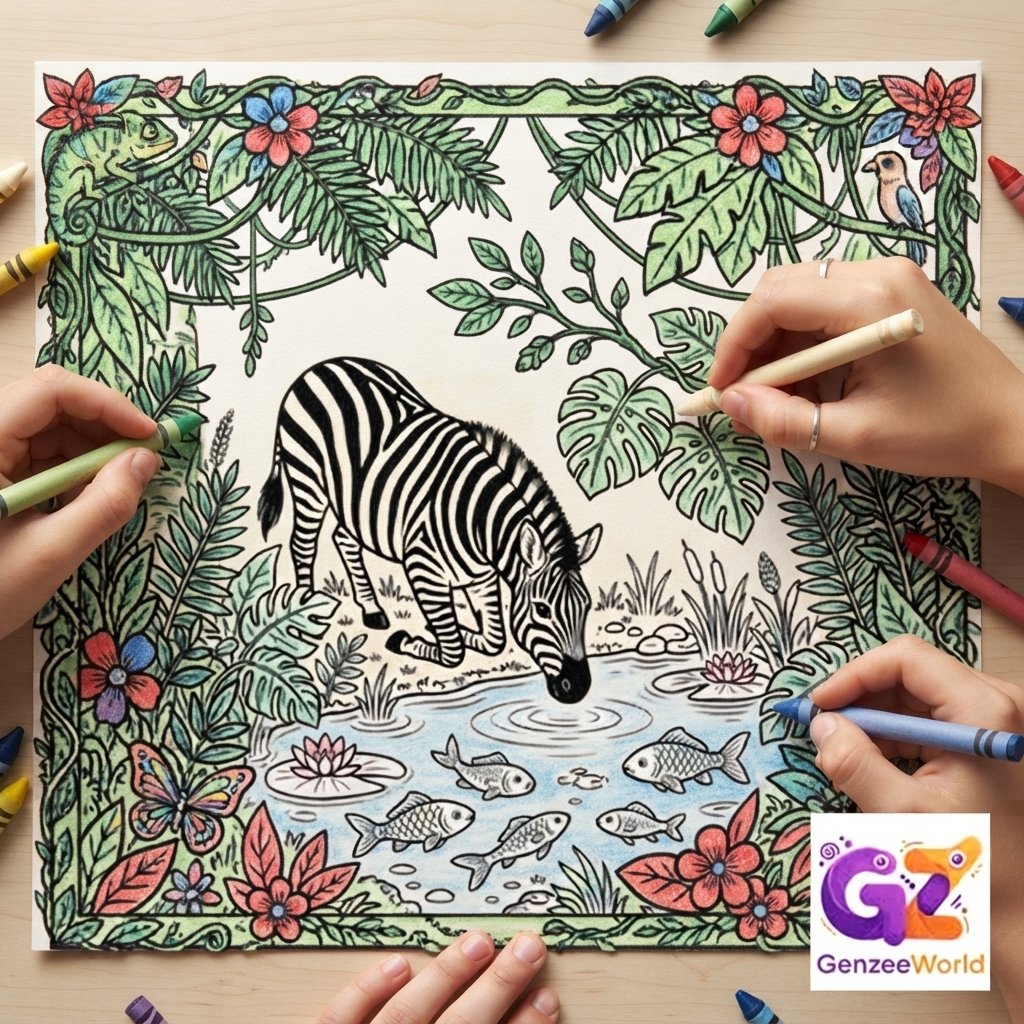 Zebra animal colouring book for kids by gen zee world digital download for free