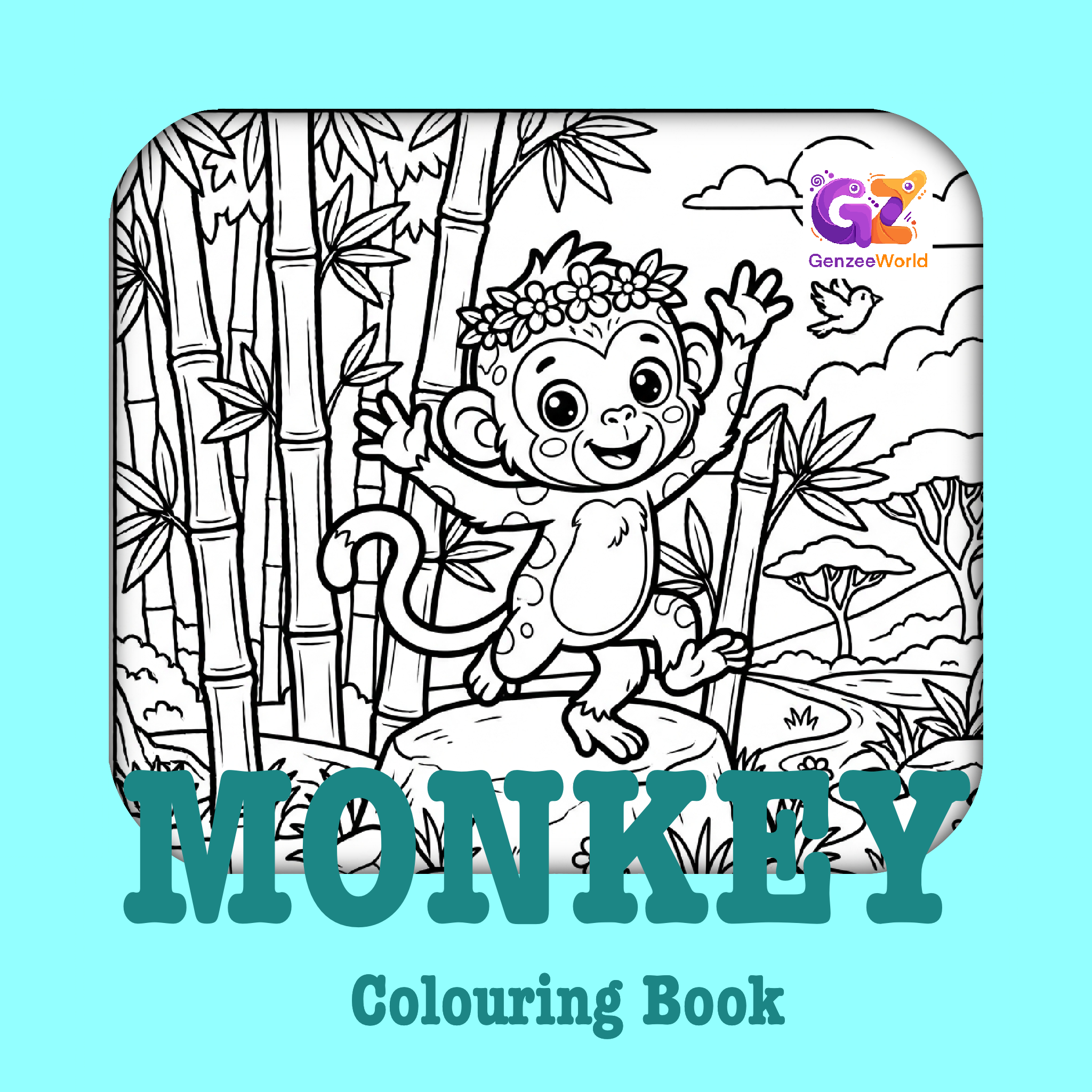 monkey colouring book digital download by Gen Zee World