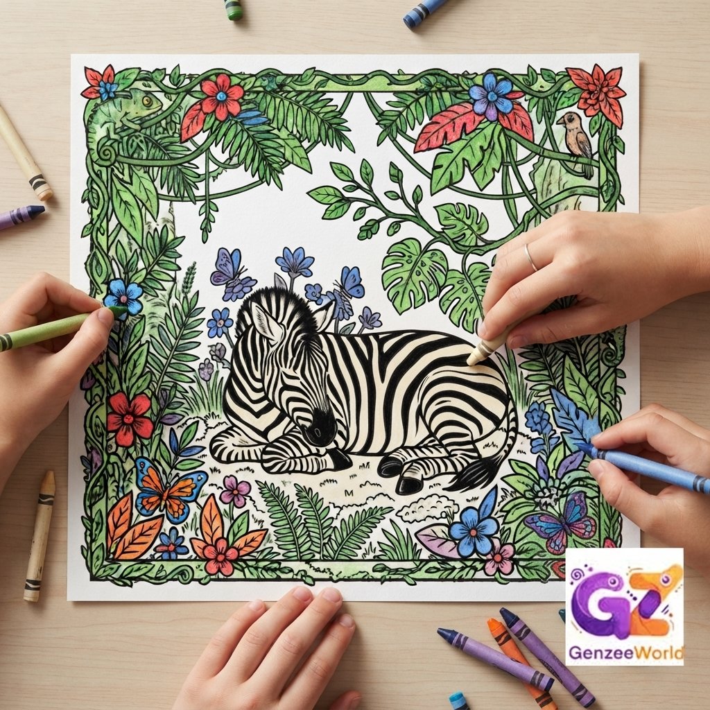 Zebra animal colouring book for kids by gen zee world digital download for free