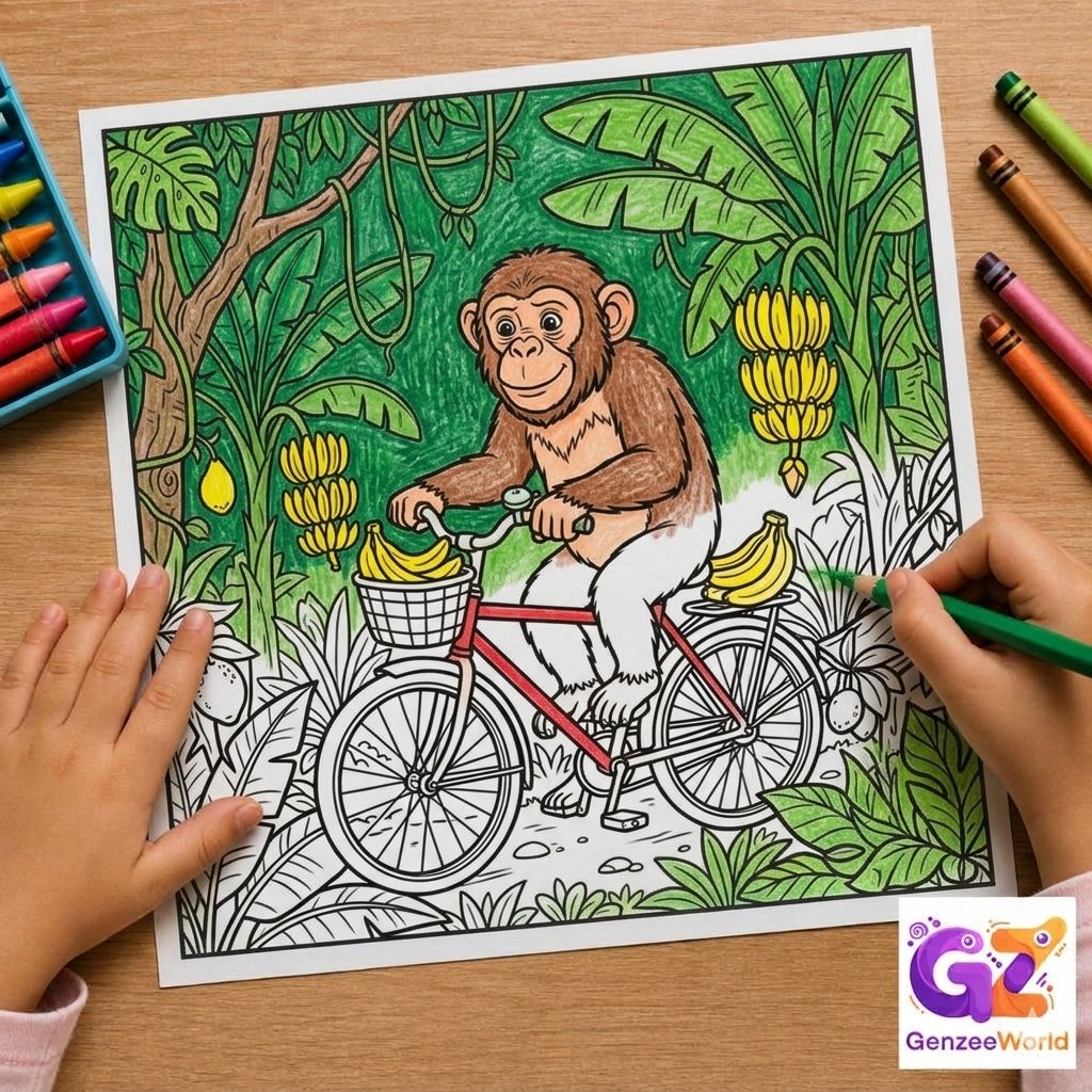 chimpanzee colouring book by genzeeworld - animal colouring pages for kids - instant download -print and start colouring