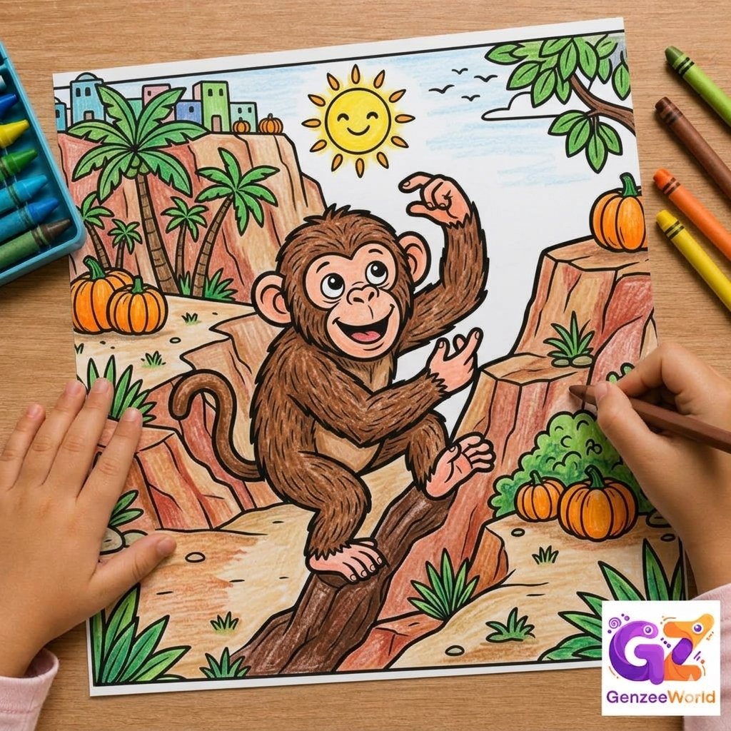 chimpanzee colouring book by genzeeworld - animal colouring pages for kids - instant download -print and start colouring