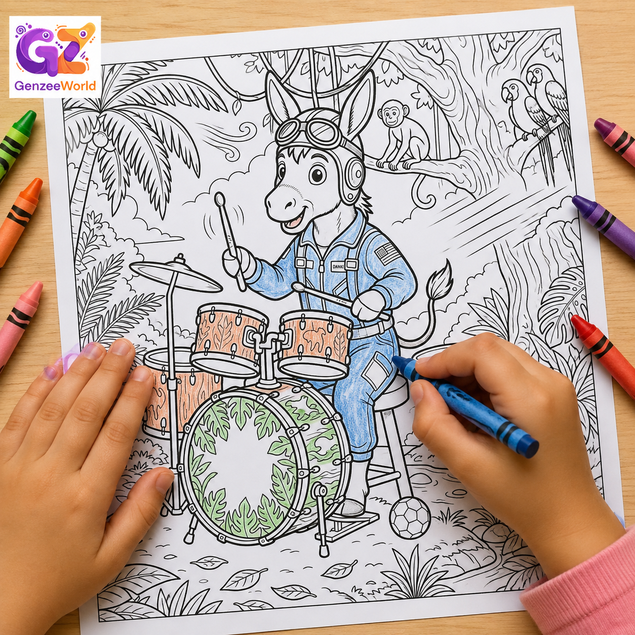 Donkey colouring book pages by Gen Zee World - USA, Australia, Germany, Malaysia, India