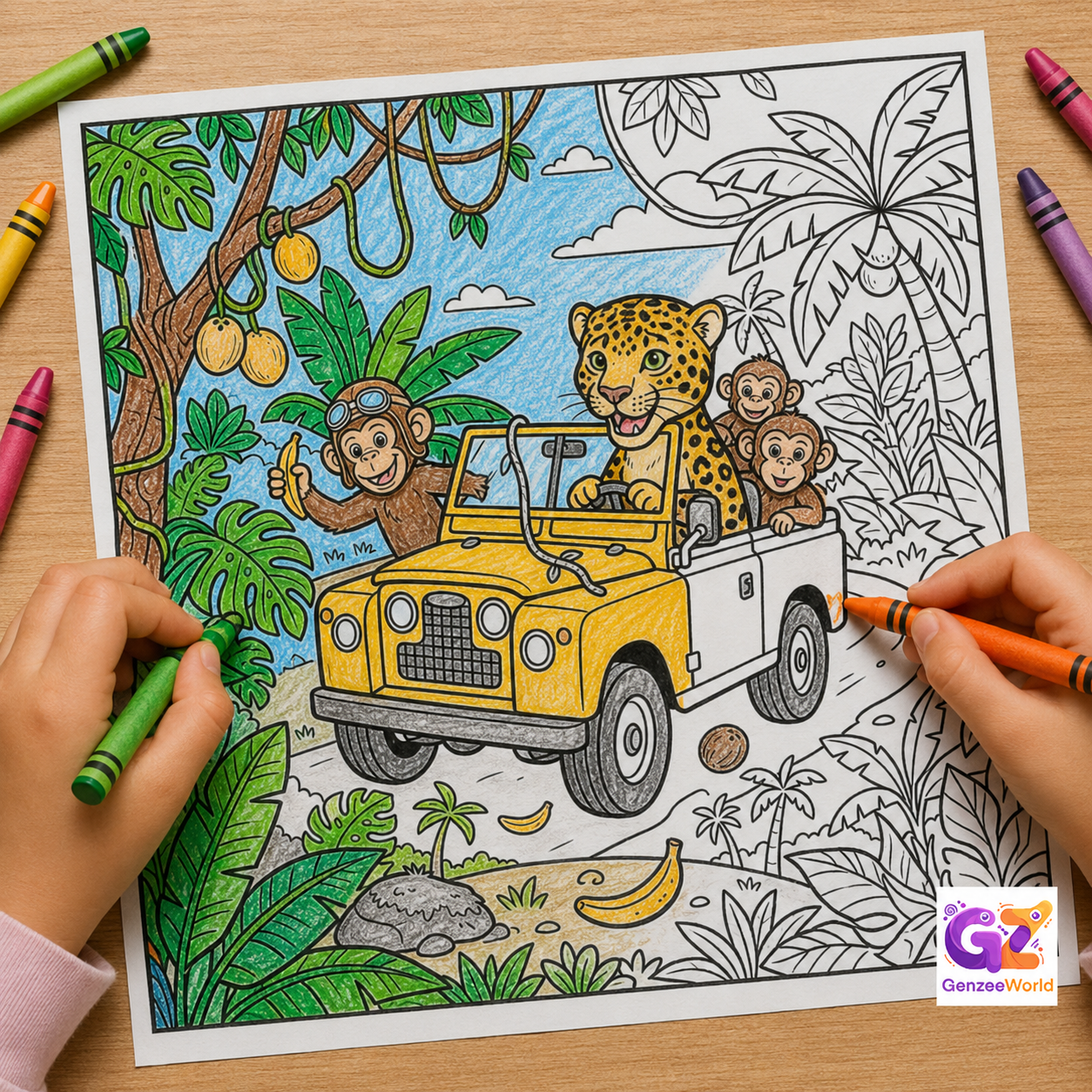 jaguar animal colouring book downloadable print by Gen Zee World