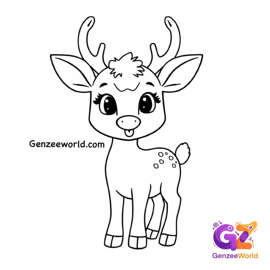 deer free colouring page for kids by gen zee world