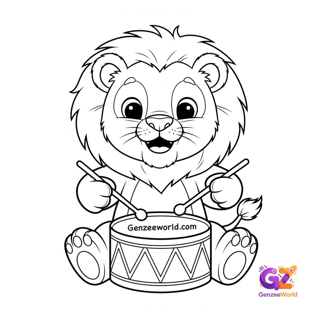 lion free colouring page for kids - lion animal colouring page by Gen Zee World usa, india, china