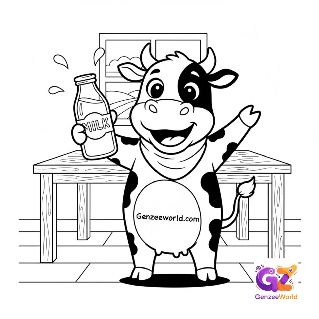 cow free colouring page for kids - cow animal colouring page by Gen Zee World usa, india, china, australia, uae