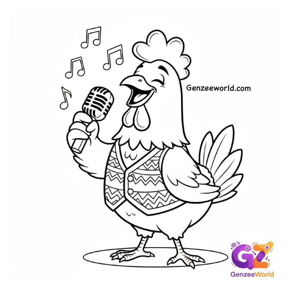 hen free colouring page for kids by gen zee world