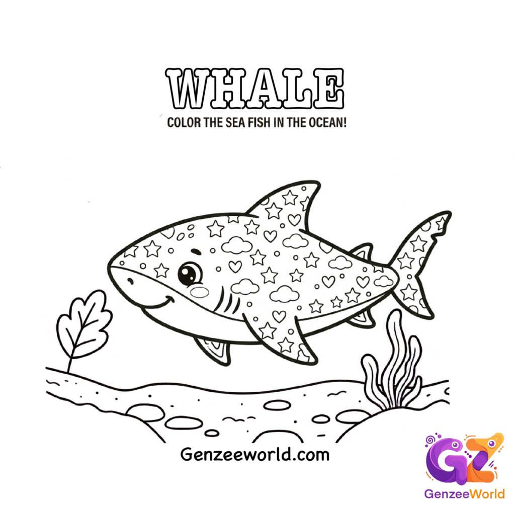 free whale colouring book pages by Gen Zee World