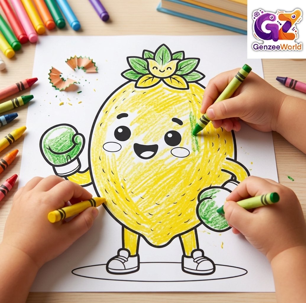 lemon vegetable colouring book for kids digital download by genzeeworld-australia-india-usa
