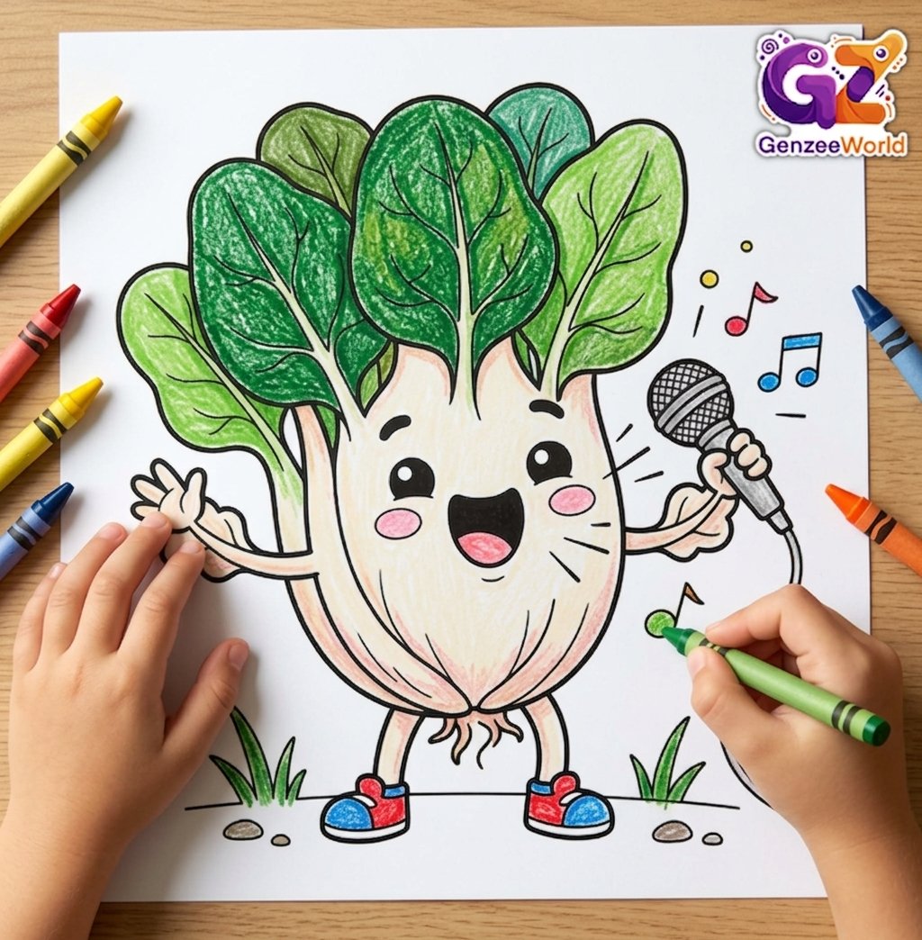 spinach colouring book for kids - vegatable colouring page by genzeeworld usa-australia-china-india