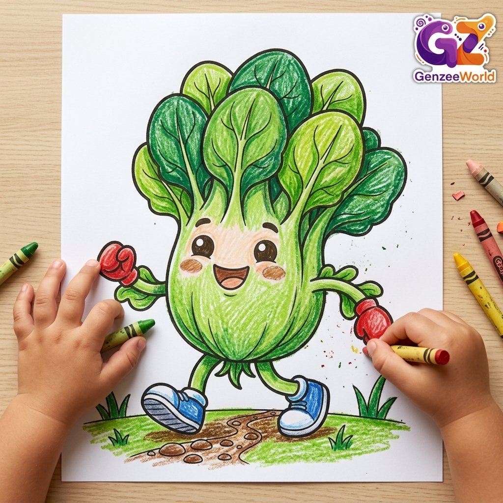 spinach colouring book for kids - vegatable colouring page by genzeeworld usa-australia-china-india