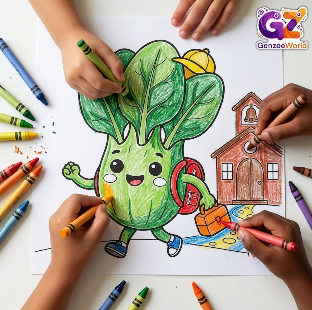 spinach colouring book for kids - vegatable colouring page by genzeeworld usa-australia-china-india