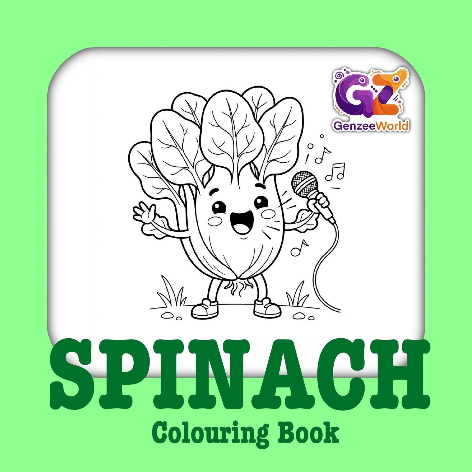 Spinach Vegetable colouring book for kids to colour at home or in school by Gen Zee World United States Australia india china